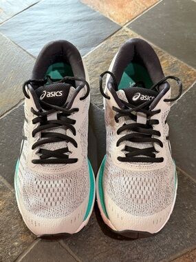 ASICS Women's Grey and Teal Lace-Up Running Sneakers